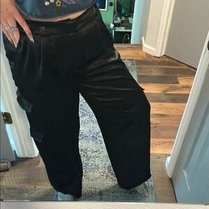 Black satin Cargo Pants